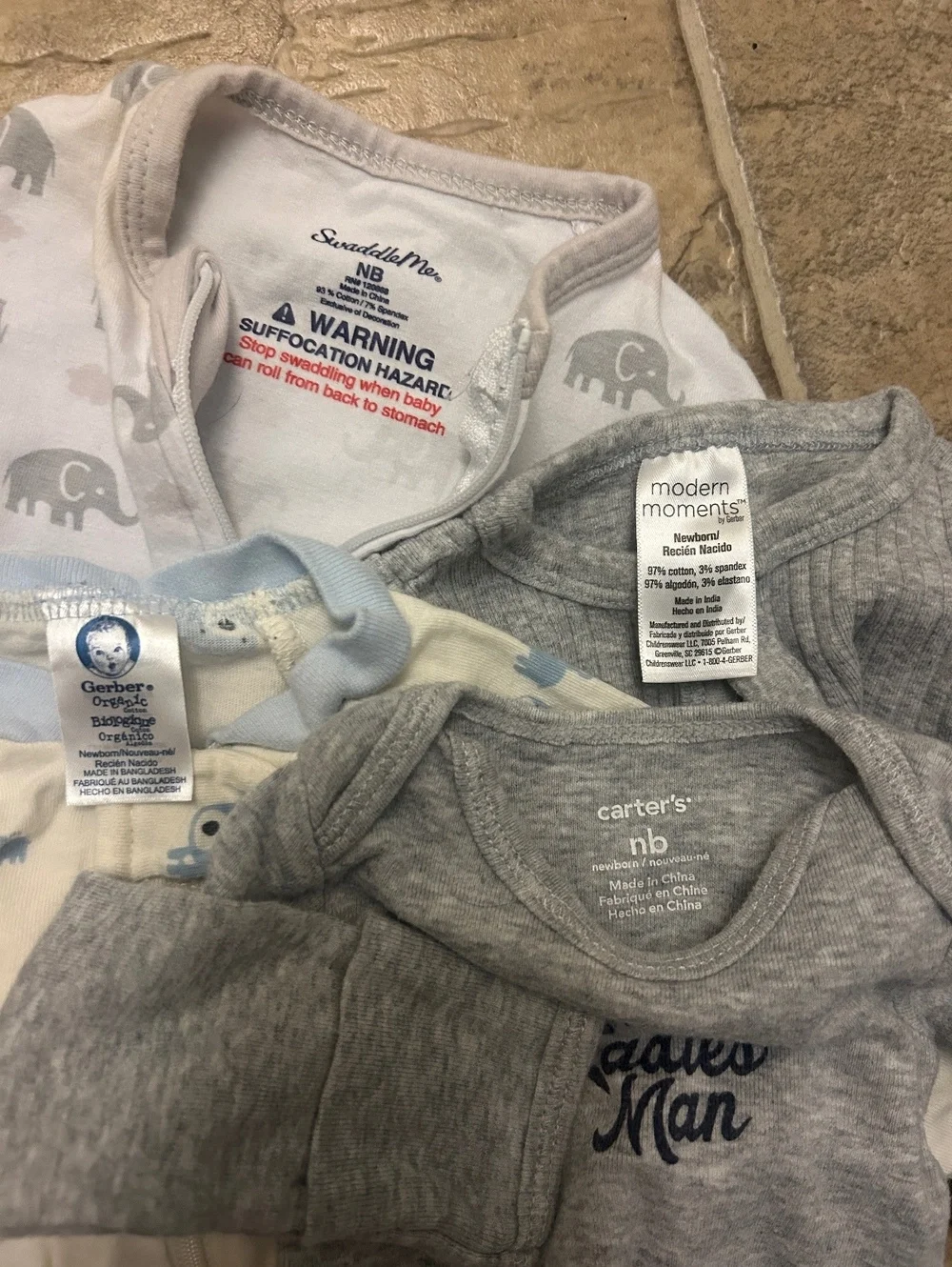 Newborn Baby Clothes Bundle 9 Pc Grey Blue Giraffe Elephant Swaddle Sleep Sack